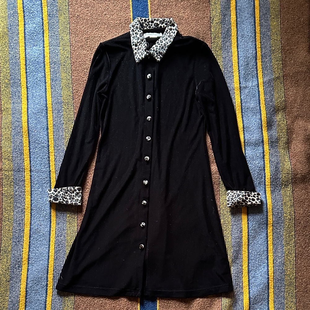 Ronni Nicole Black Cardigan with Leopard Trim